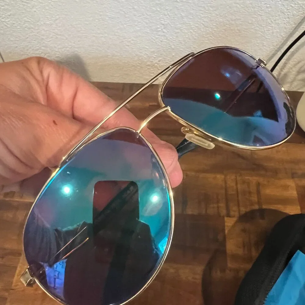 Costa Gold Frame Aviator Sunglasses with Blue Mirrored Lenses
